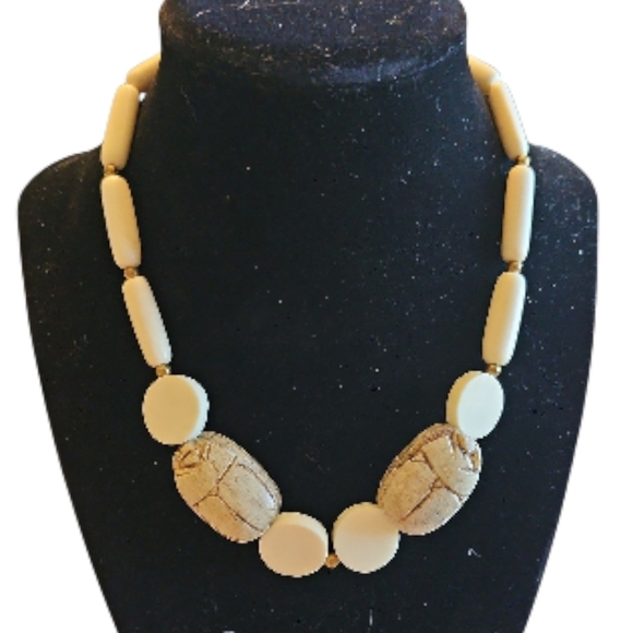 Jewelry - Vintage (80s) Egyptian Carved Scarab Bone Necklace